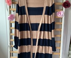 long cardigan striped navy & tan oasis size 12