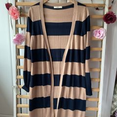 long cardigan striped navy & tan oasis size 12