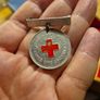 Vintage  Great WWI Junior Red Cross Service Member Medal in Painted Aluminum Image 4
