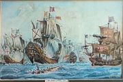 Framed Picturer print of The Spanish Armada, a naval fleet sent by Spain against England in 1588.