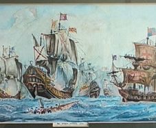 Framed Picturer print of The Spanish Armada, a naval fleet sent by Spain against England in 1588.