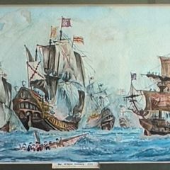 Framed Picturer print of The Spanish Armada, a naval fleet sent by Spain against England in 1588.