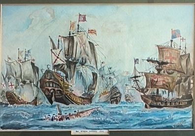 Framed Picturer print of The Spanish Armada, a naval fleet sent by Spain against England in 1588.