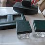Antique double ink well desk stand with matching desk rocking blotter Image 5