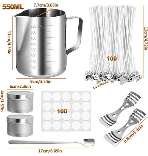 206Pcs Candle Craft Kits for Adults Include Wax Melted Pot Candle Wicks Candle Wicks Sticker 3-Hole Candle Wicks Holder Handle Mixing Spoon Candle Container (FREE POSTAGE)
