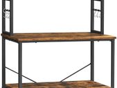 _kitchen shelf, standing shelf with shelves, with 6 hooks and metal frame, industrial design, for microwave, cooking utensils, 80 x 40 x 167 cm, vintage brown-black