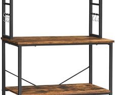 _kitchen shelf, standing shelf with shelves, with 6 hooks and metal frame, industrial design, for microwave, cooking utensils, 80 x 40 x 167 cm, vintage brown-black