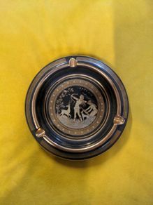 Stamped TAKIS Greece Hand Made Black 24k Gold decor Ashtray