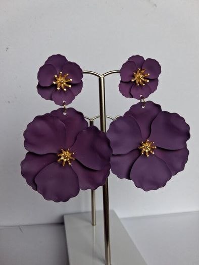 Aubergine & Gold Double Drop Primrose Earrings