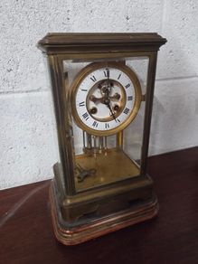 antique brass and glass mantle clock