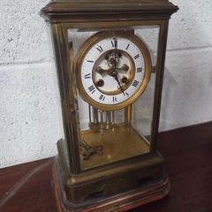 antique brass and glass mantle clock