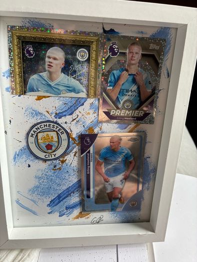 Framed Erling Haaland / Manchester City Custom Display Piece (Topps Cards Crest)