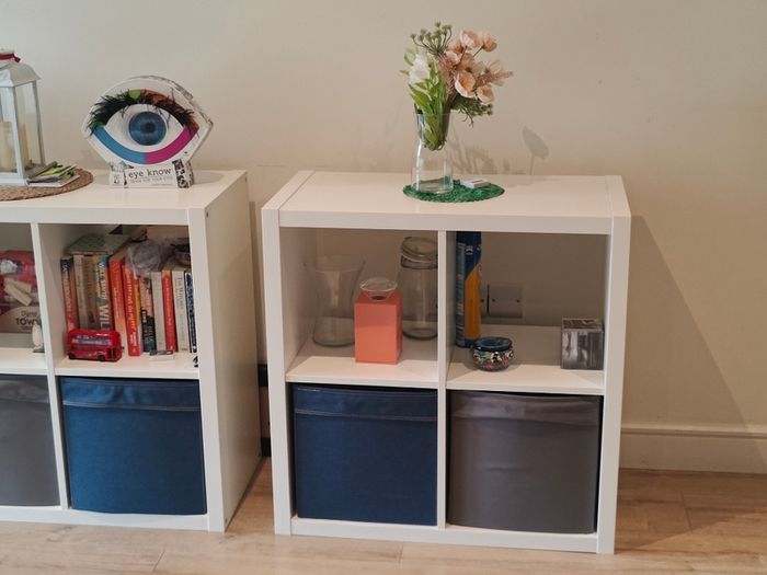 QUICK SALE (BARGAIN): IKEA White Cube Storage Shelves (Set of 2 Units) + Storage Bins | Excellent Condition - Collection D13