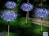 Solar Garden Lights Outdoor 4 Pack 480 LED Firework Landscape Path Lights Solar Powered Starburst Fairy Lights Waterproof 8 Lighting Modes with Remote Control for Patio Christmas Party Yard Decorative