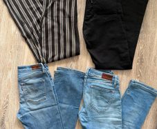 Levis, Hilfiger, River Island jeans, denim, trousers, blue and black