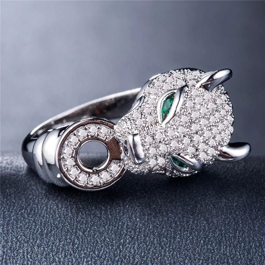 Leopard Emerald Stone Crystal Silver Ring