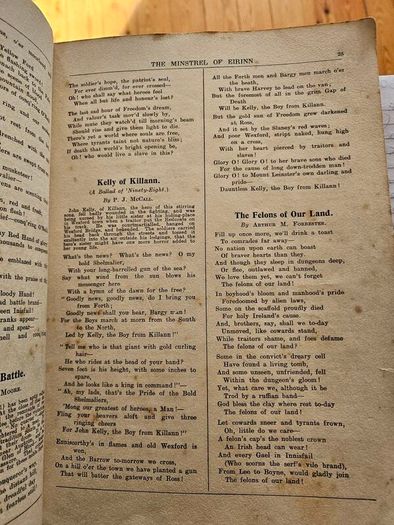 The Minstrel Of Eirinn. Rare Selection Of National Poetry Arranged With Notes By Terence O'hanlon. Forward By Father Pat Walsh. 1930 Large Volume Paperback In Poor Condition.  See Photos For Same.