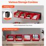 Wall Mounted Storage Bins, 12 Plastic Bins & 3 Metal Rails, Plastic Hanging Stackable Storage Bin for Screws, Nuts, Bolts, Nails, Hardware Tool Organizer for Workshop, Craft Room, Garage, Red Image 5