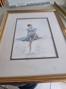 Framed Watercolor Ballerina Signed.