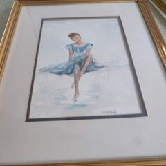 Framed Watercolor Ballerina Signed.