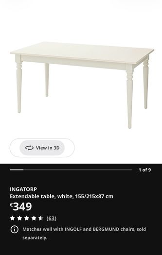 INGATORP Extendable table, white and 6 chairs
