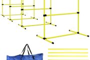 4 Pieces Dog Agility Training Equipment, Adjustable Height Jumps Hurdle with Carrying Bag for Outdoor, Yellow