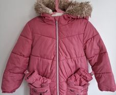 Girls 5-6yrs pink padded hooded coat & gloves