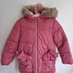 Girls 5-6yrs pink padded hooded coat & gloves