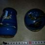 Blue cup and lid hand panted pottery. Image 5