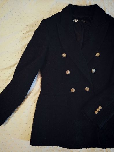 Zara Tweed Style Black Blazer Coat