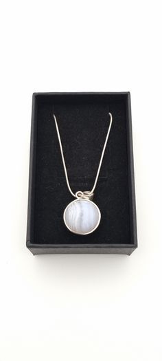 925 Vintage Sterling Silver Necklace, Montrose Blue Agate And Marcasite Reversible Pendant