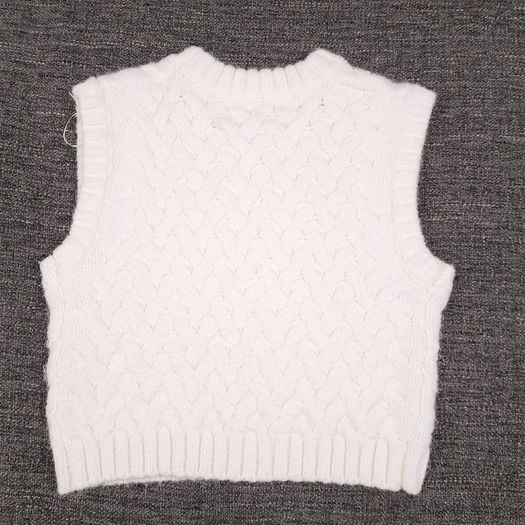 Zara Cream White Cable Knit Space Invaders Pixel Graphic Sleeveless Jumper Vest Size M