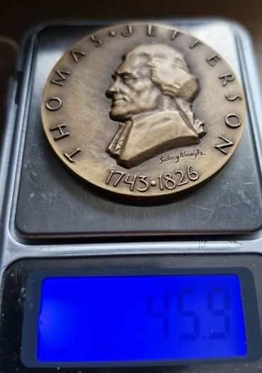 Thomas Jefferson1743-1826 Hall Of Fame For Great Americans At Nyu Brass (45.9 Grams) Medal