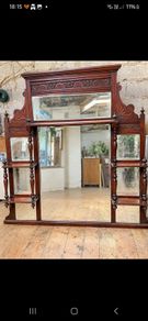 Large Antique Victorian Style Overmantel Mirror Carved Wood