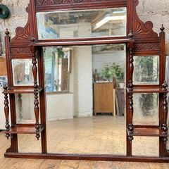 Large Antique Victorian Style Overmantel Mirror Carved Wood