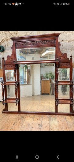 Large Antique Victorian Style Overmantel Mirror Carved Wood