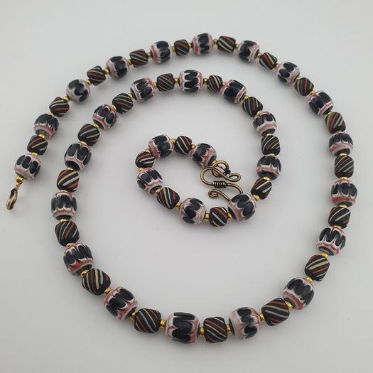 Vintage Venetian Style Strip & Trade Glass Bead Necklace