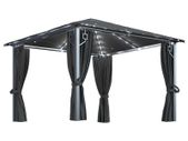 Gazebo with Curtain and String Lights 300x300 cm Anthracite Aluminium