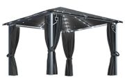 Gazebo with Curtain and String Lights 300x300 cm Anthracite Aluminium