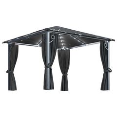 Gazebo with Curtain and String Lights 300x300 cm Anthracite Aluminium