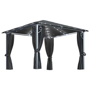Gazebo with Curtain and String Lights 300x300 cm Anthracite Aluminium