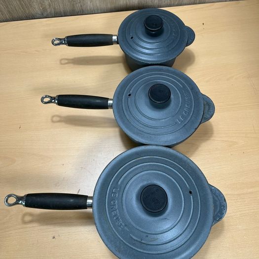 Set Of 3 Le Creuset Cast iron Enamel Pans 16 18 20cm Grey Farmhouse