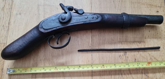 19th Century Antique Percussion Pistol - Blacksmith Made / Colonial Curio