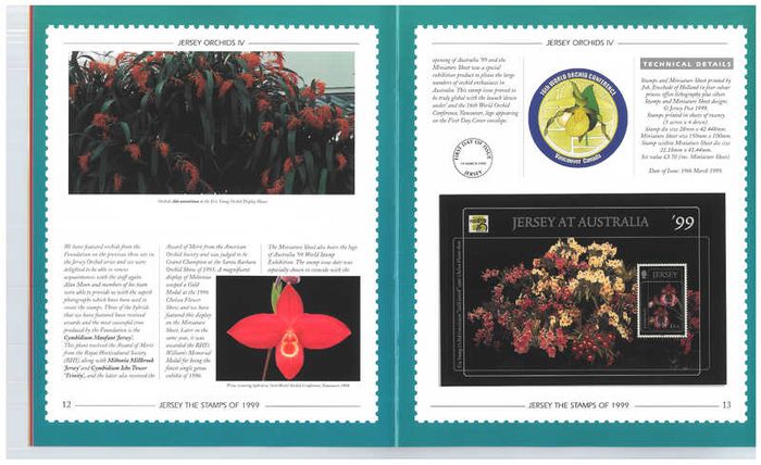 1999 Jersey (Channel Islands) Stamp Year Book (softback) issued by Jersey Post with 16 images of contents