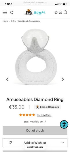 New JELLYCAT Amuseables Diamond Ring