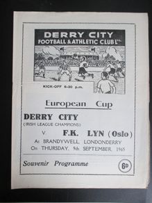 Derry City V Fk Lyn Euro Cup 1965 Programme