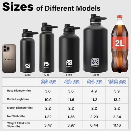 Insulated Water Bottle | Thickened Stainless Steel Vacuum Metal Thermos | Portable Sports Water Jug for Gym and Hiking with Straw, Carrier Bag, Handle Strap | BPA-Free 32 oz, Black
