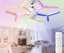 Smart RGB Ceiling Fan with Light and Remote, 68cm Low Profile Flush Mount Fan Light, 5 Colours & 3 Modes, Ultra-Quiet 35dB, E27 Screw in Fan Lamp for Bedroom Game Room Living Room