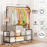 Heavy Duty Clothes Rail Rack with Shelves 46.5" Large Rolling Clothing Rack for Bedroom Hanging Rail for Clothes, Garment, Coat, Black Image 6