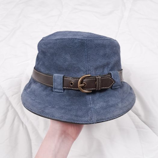 Coach Vintage Y2K Blue Suede Leather Buckle Detail Bucket Hat Size S